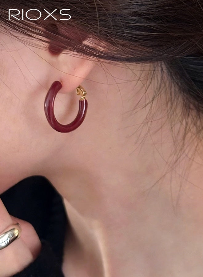 RIOXS Women's Geometric Hoop Earrings, Vintage Red Circle Earrings Luxury & Minimalist, Hypoallergenic & Secure Fit, Elegant Everyday Accessories, Perfect Gift for Dating, Anniverseries, Red - Image 5